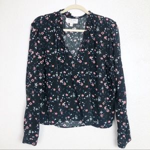 Anthro cloth & stone black floral vneck blouse C37
